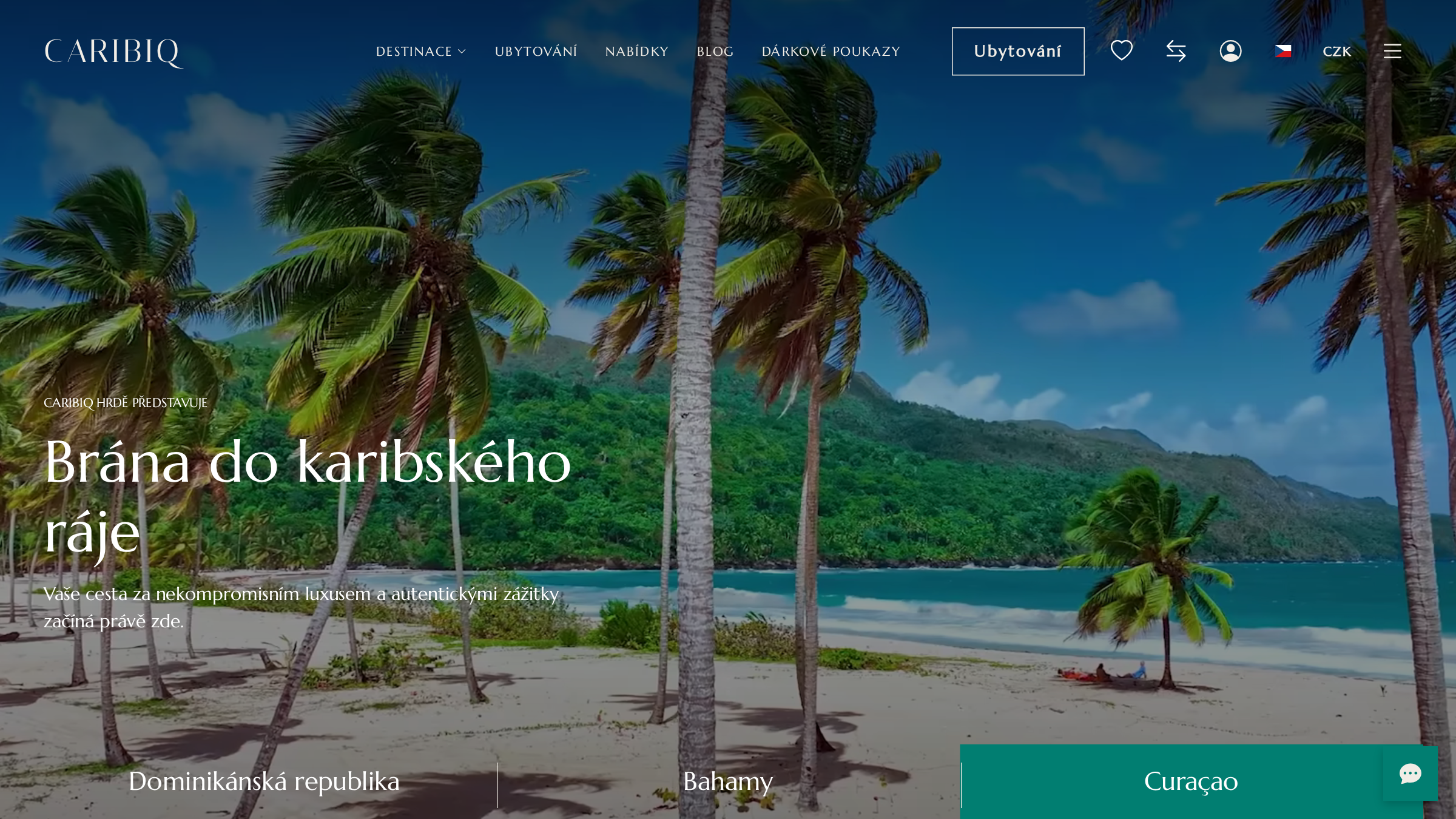 Startseite Caribiq mit der Präsentation karibischer Destinationen und Unterkünften
