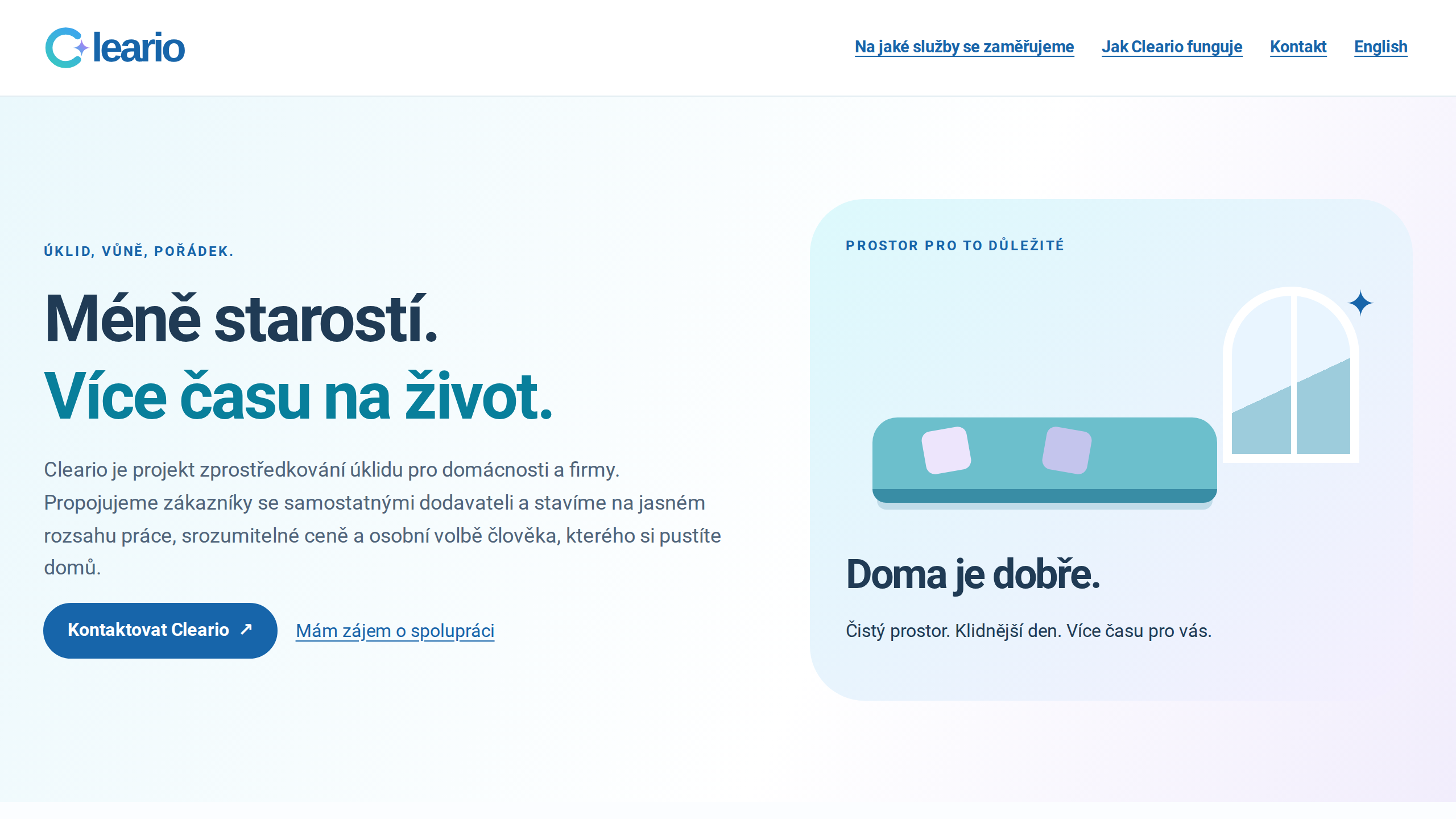 Strona główna Cleario z prezentacją usług sprzątających