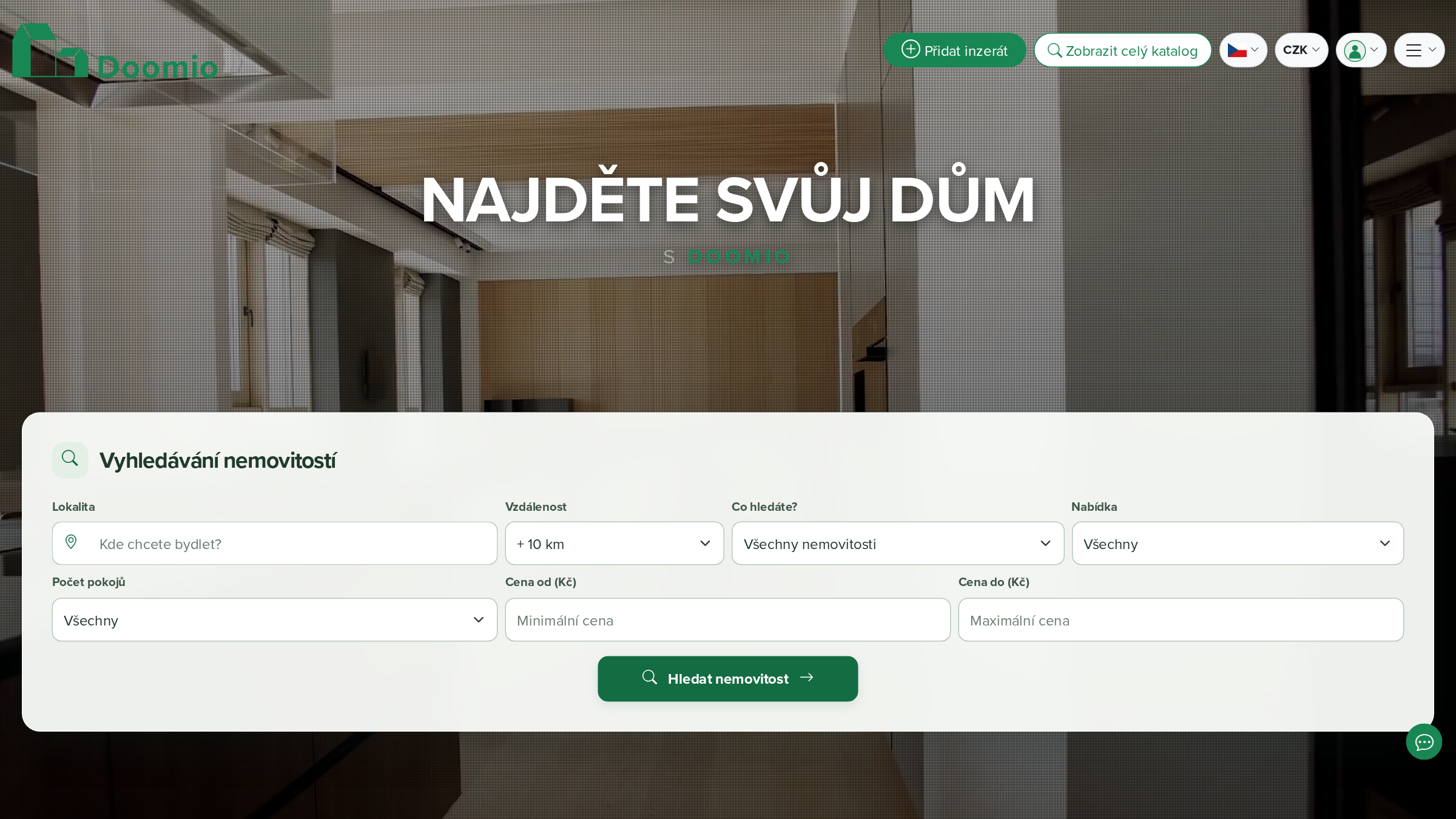 Startpagina van het vastgoedportaal Doomio met zoeken naar vastgoed