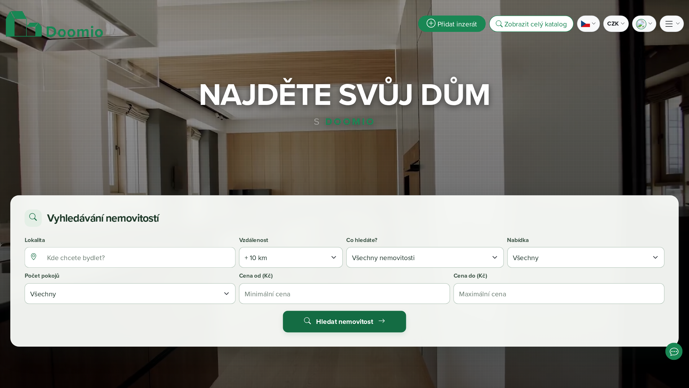 Startseite des Immobilienportals Doomio mit der Suche nach Immobilien